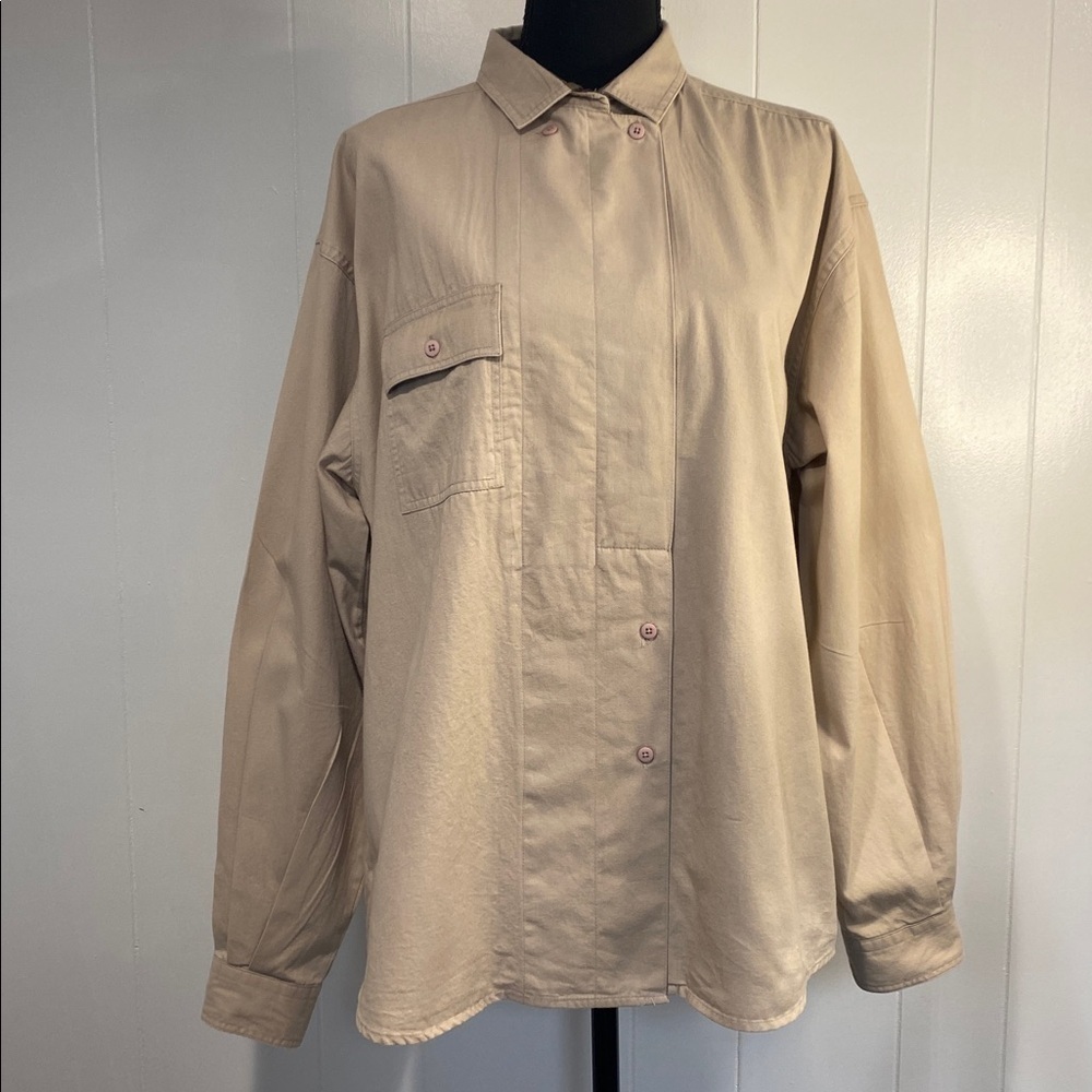 Woolrich Shirt Button Down Long Sleeve Heritage Chore Jacket Outdoors Beige Size